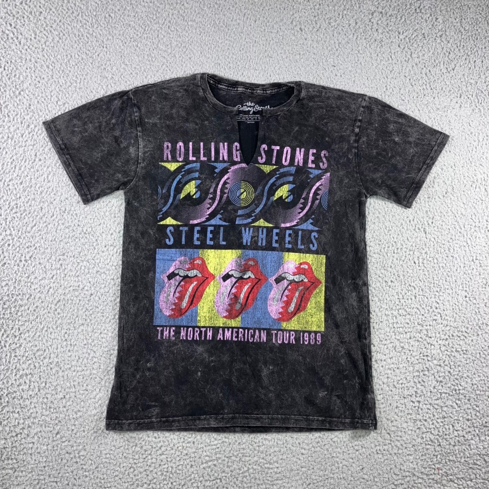 The Rolling Stones Graphic T-Shirt Women S Steel Wheels Tour 1989 Acid Wash Rock